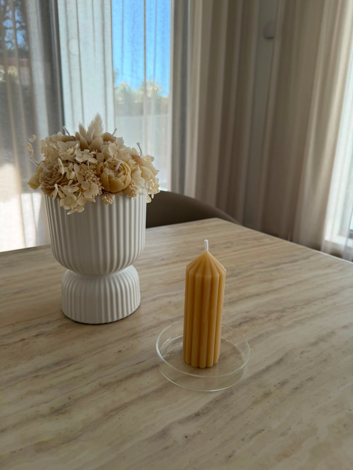 Pointed Ribbed Pillar Beeswax Candle