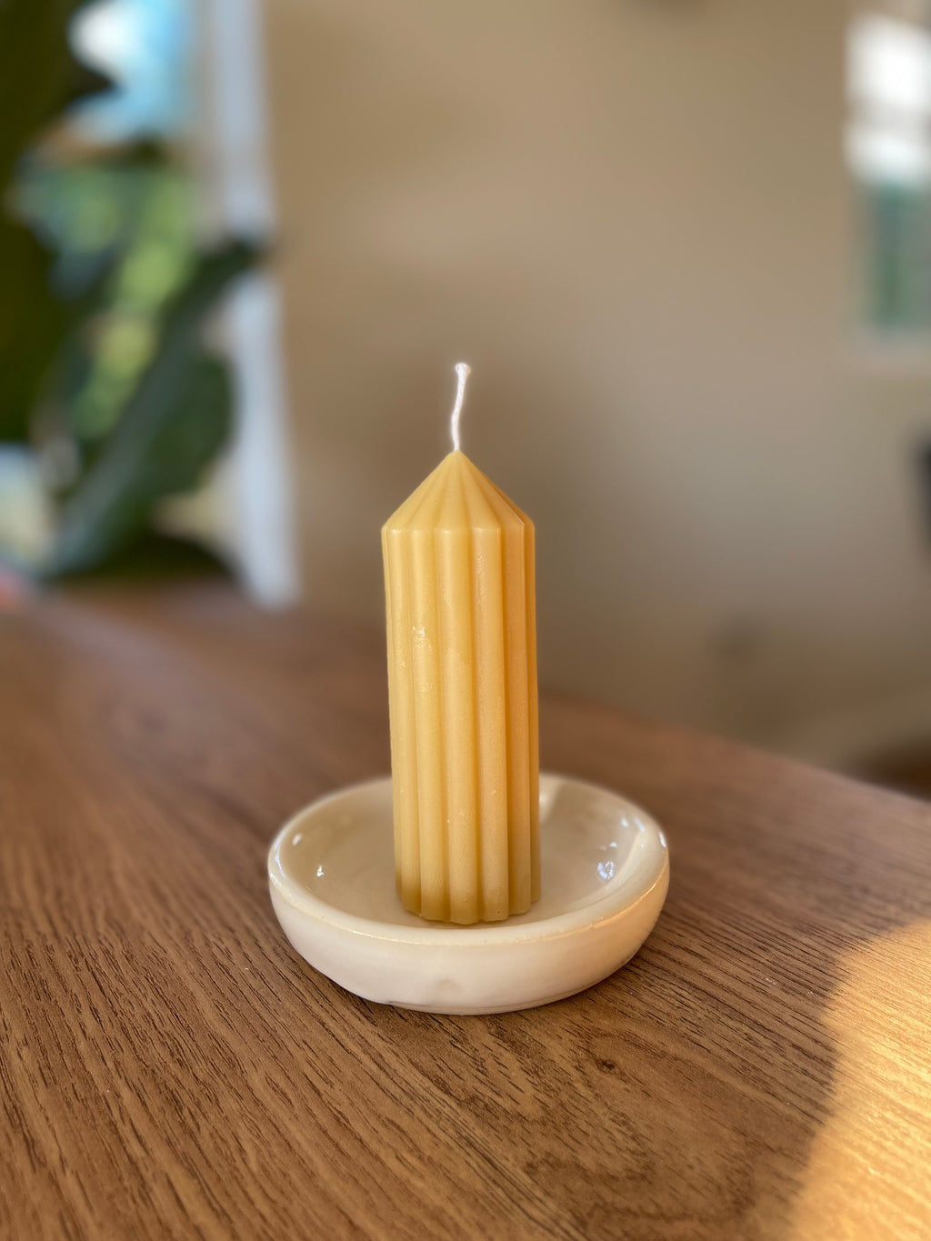 Pointed Ribbed Pillar Beeswax Candle