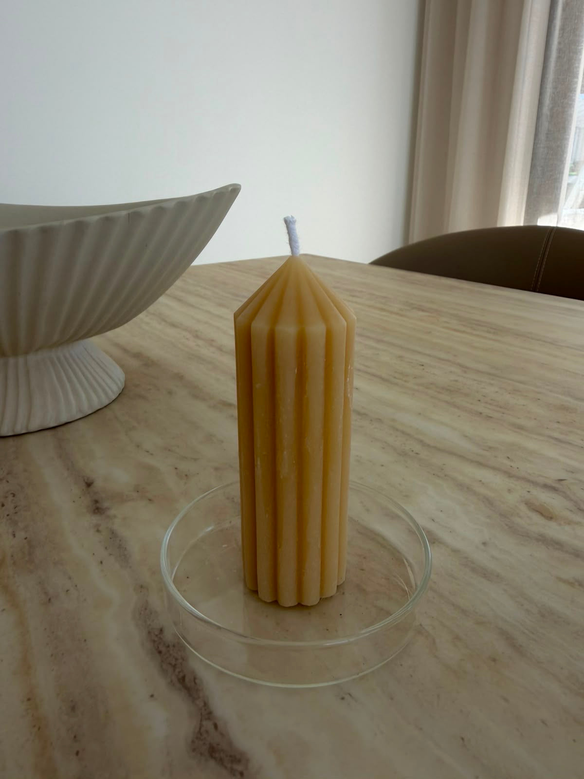 Pointed Ribbed Pillar Beeswax Candle