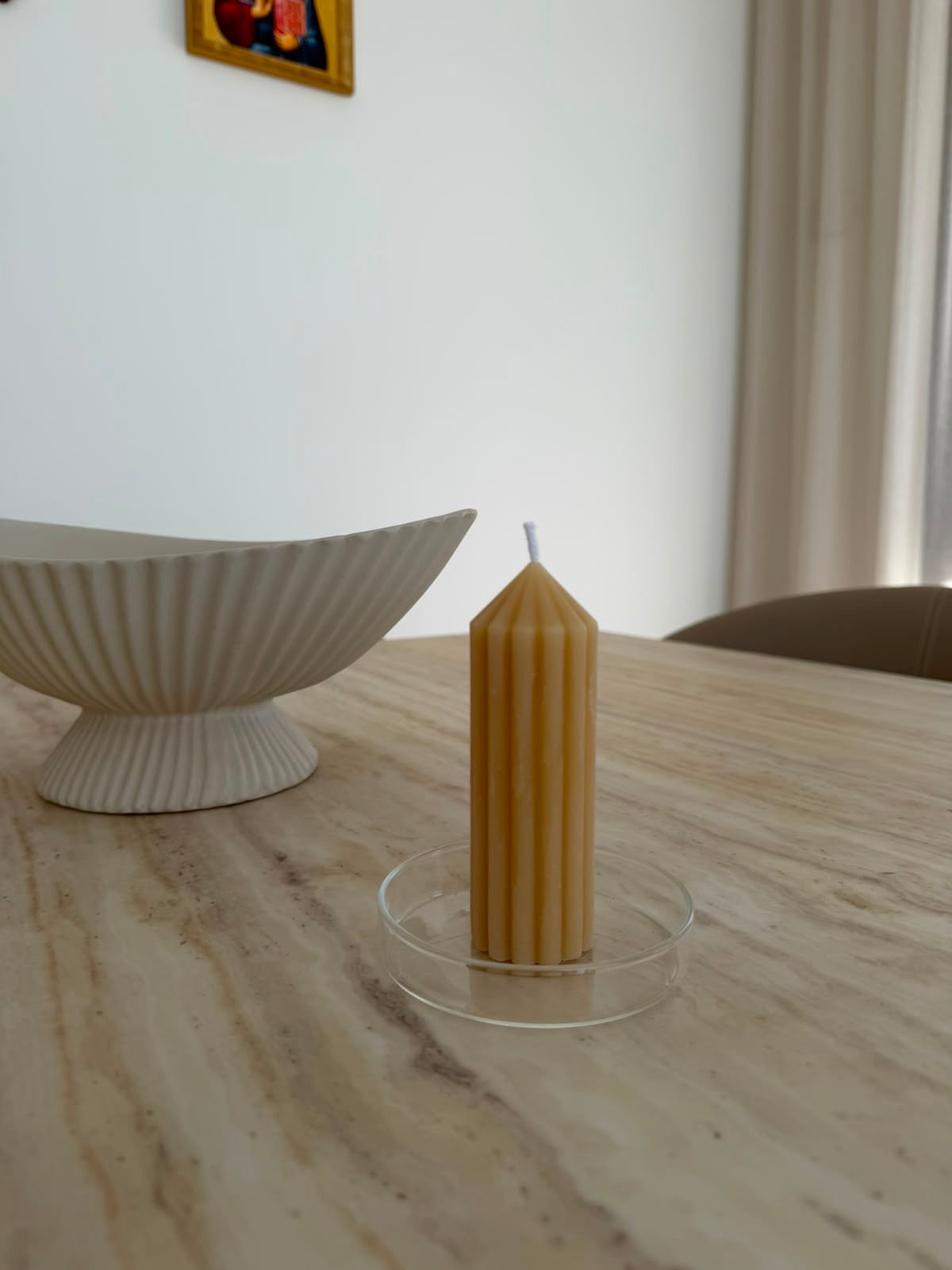 Pointed Ribbed Pillar Beeswax Candle