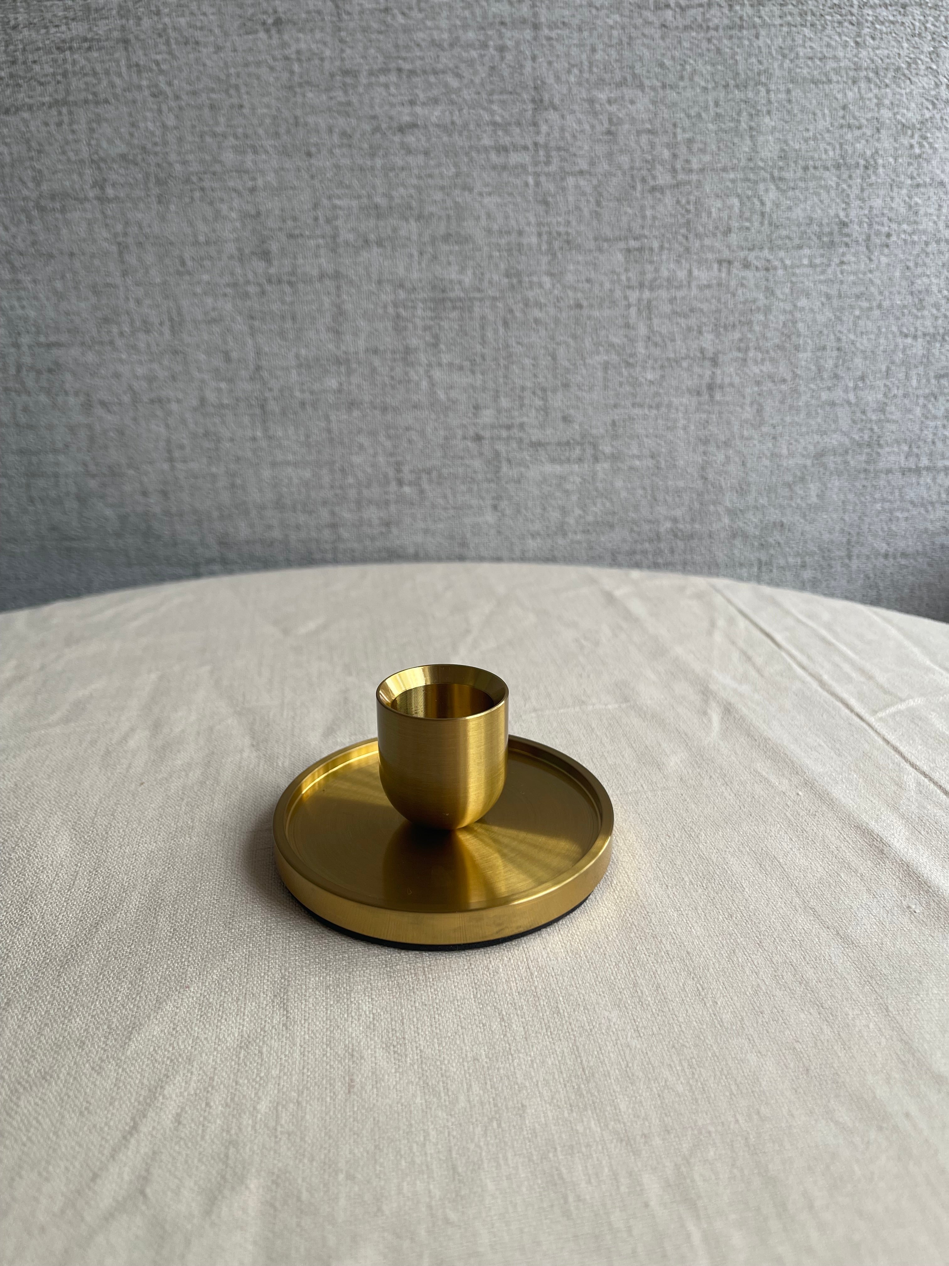 Modern Brushed Gold-Finished Metal Candle Holder