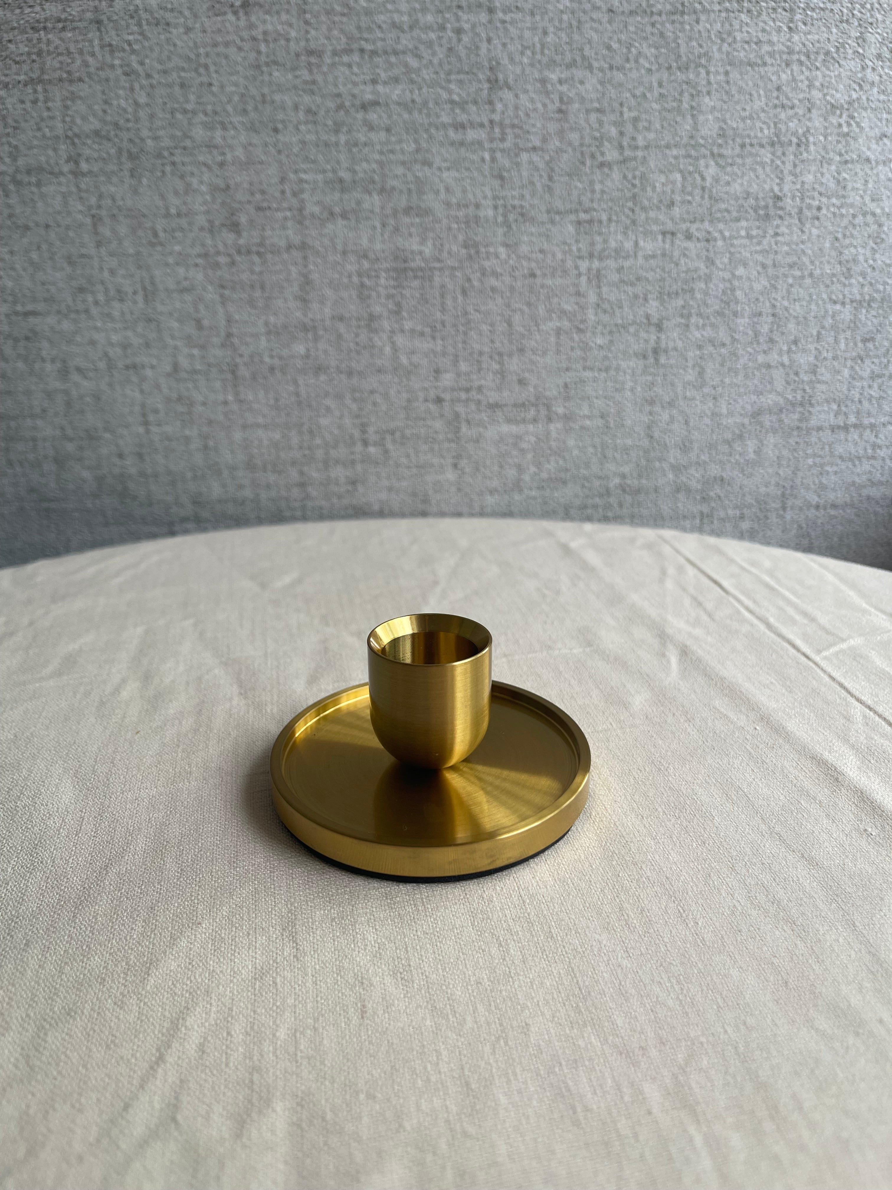 Modern Brushed Gold-Finished Metal Candle Holder