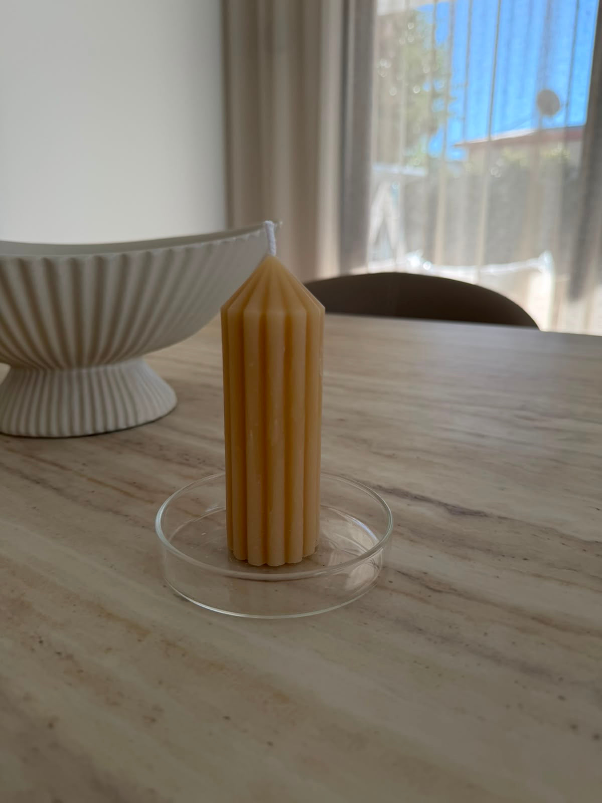 Pointed Ribbed Pillar Beeswax Candle