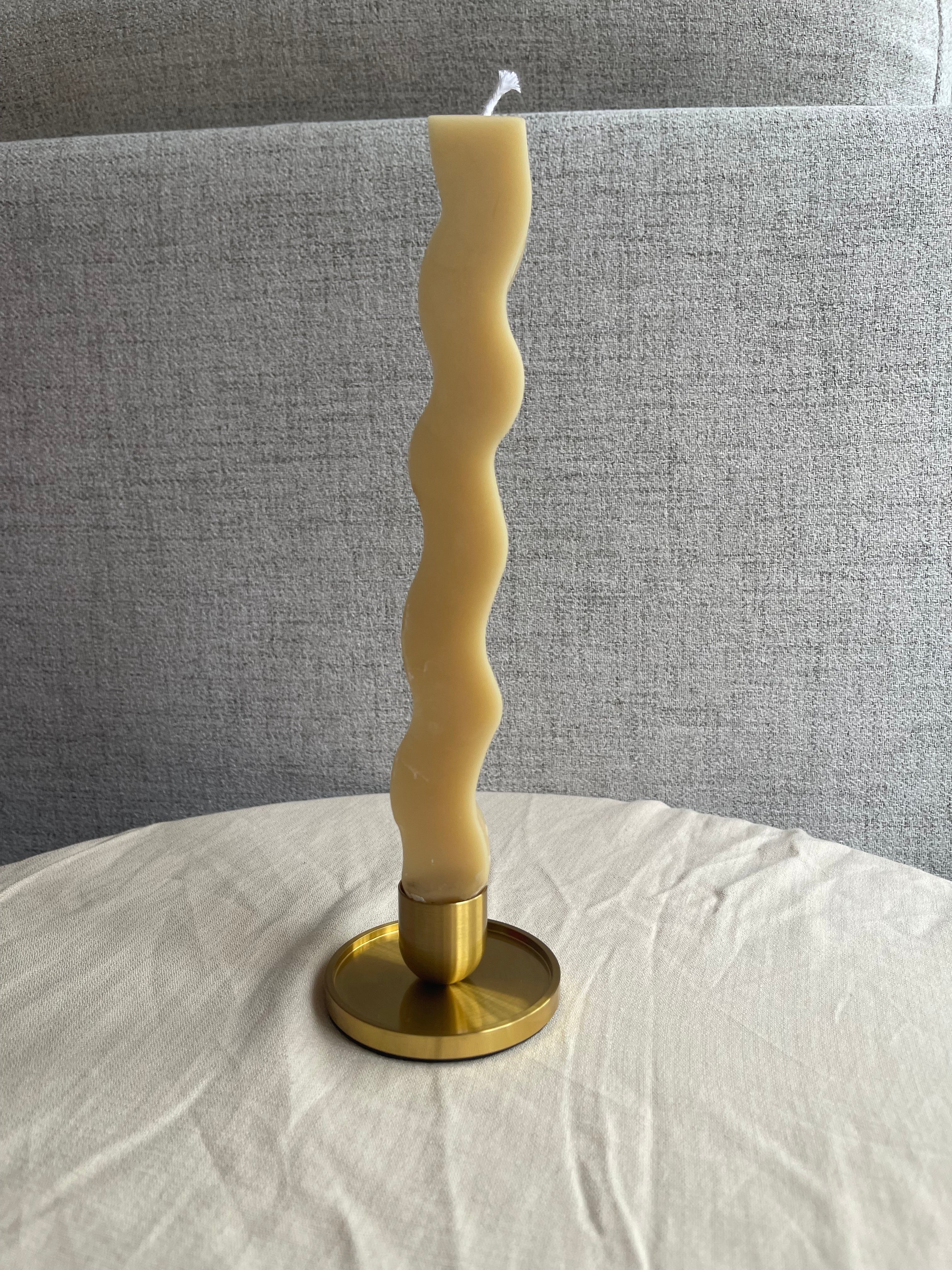 Modern Brushed Gold-Finished Metal Candle Holder