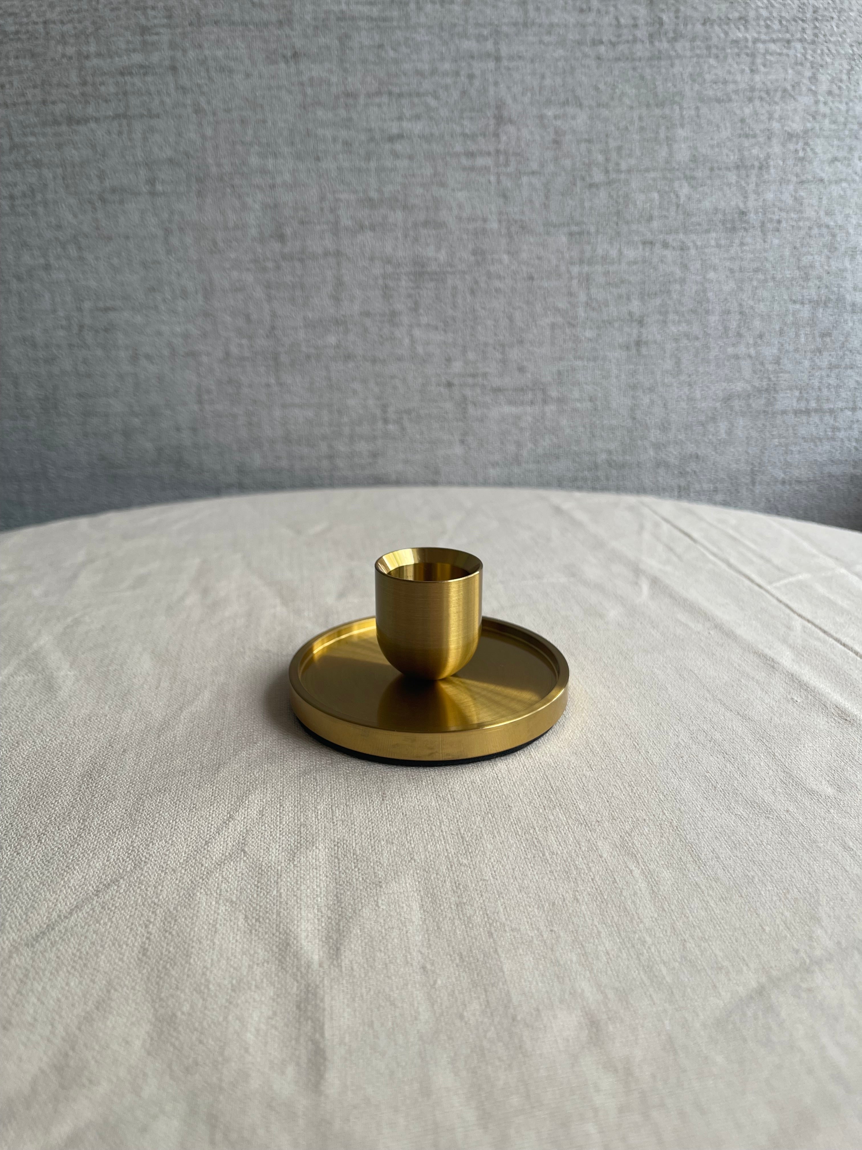 Modern Brushed Gold-Finished Metal Candle Holder