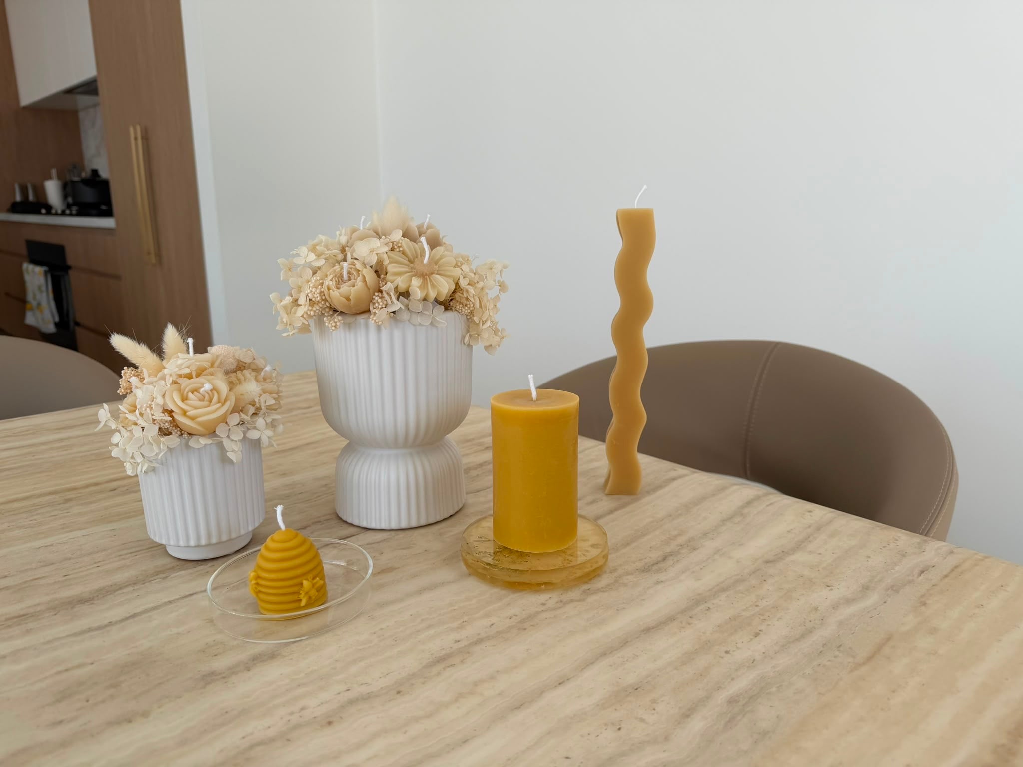 Wavy Beeswax Taper Candle