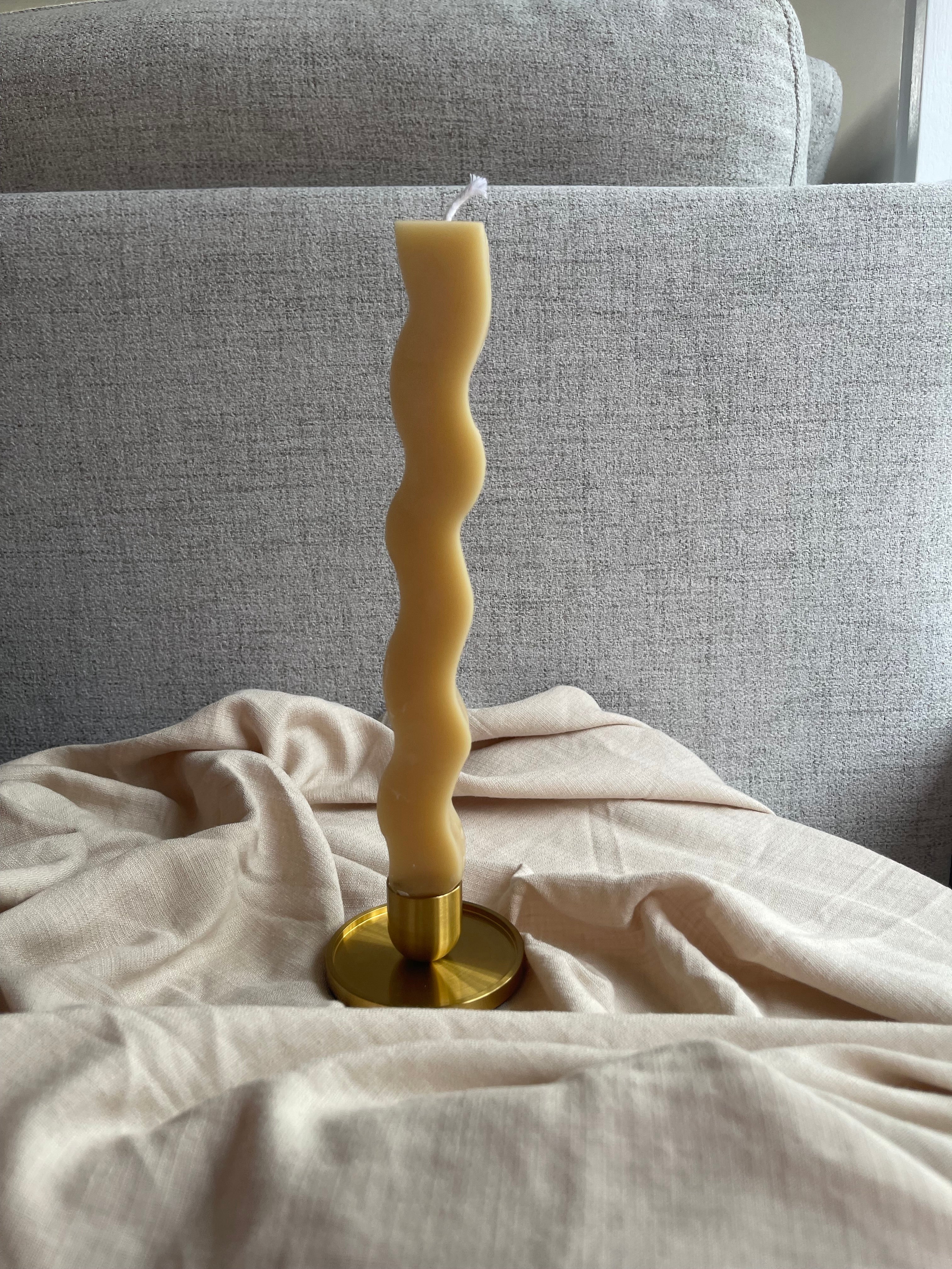 Modern Brushed Gold-Finished Metal Candle Holder