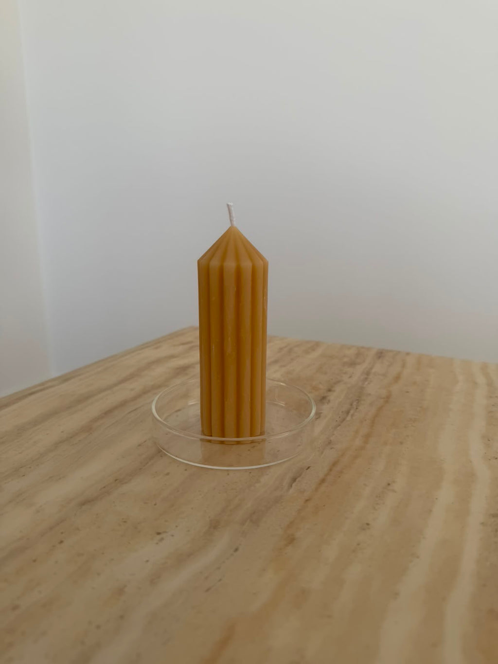 Pointed Ribbed Pillar Beeswax Candle