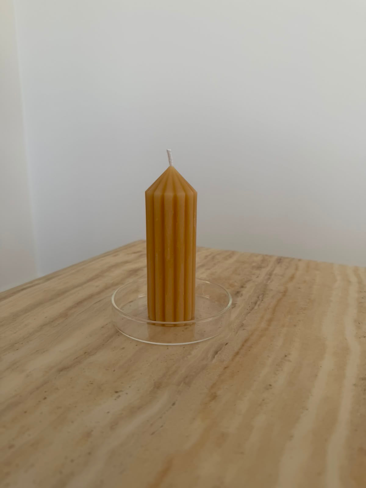 Pointed Ribbed Pillar Beeswax Candle