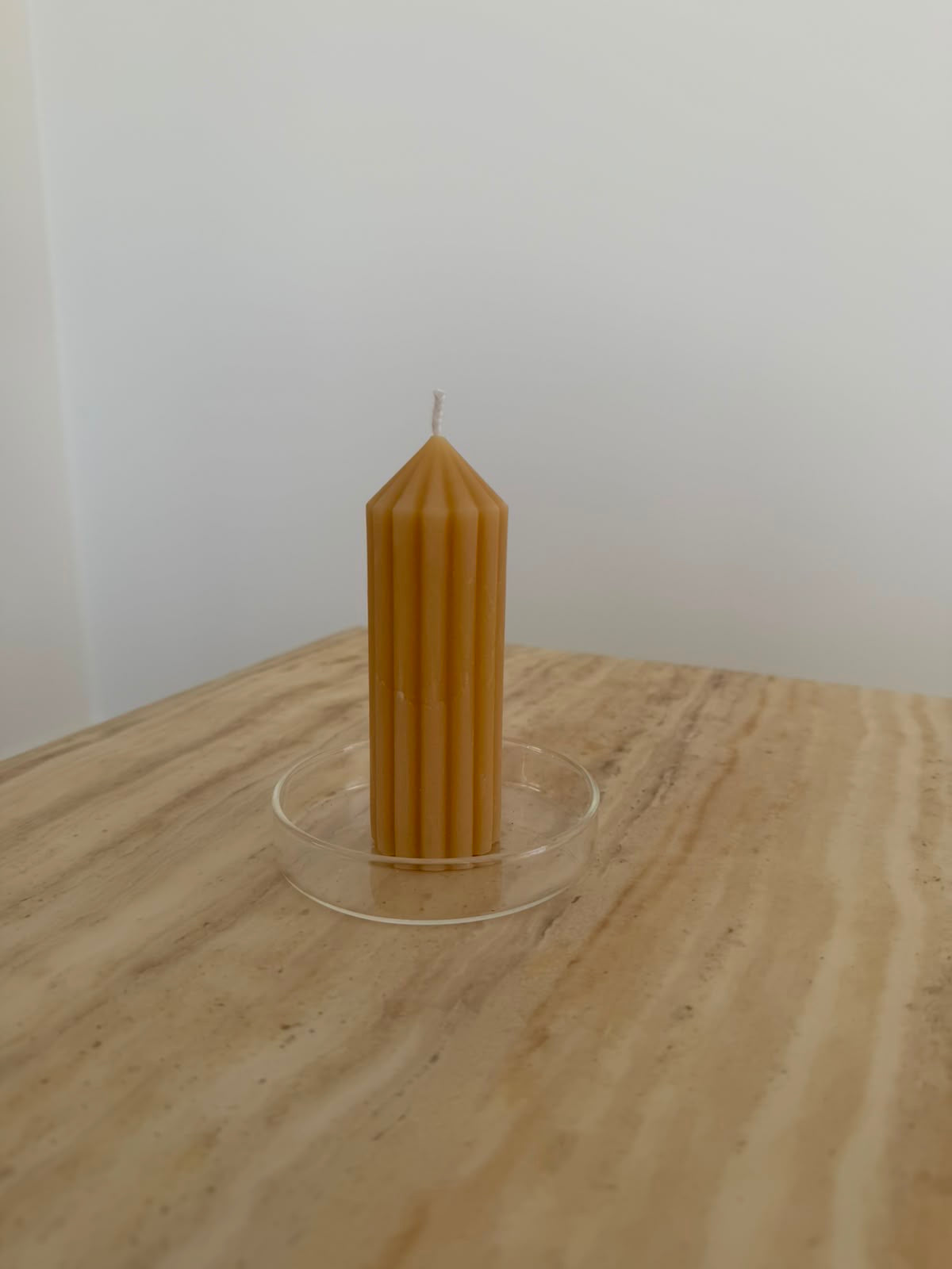 Pointed Ribbed Pillar Beeswax Candle