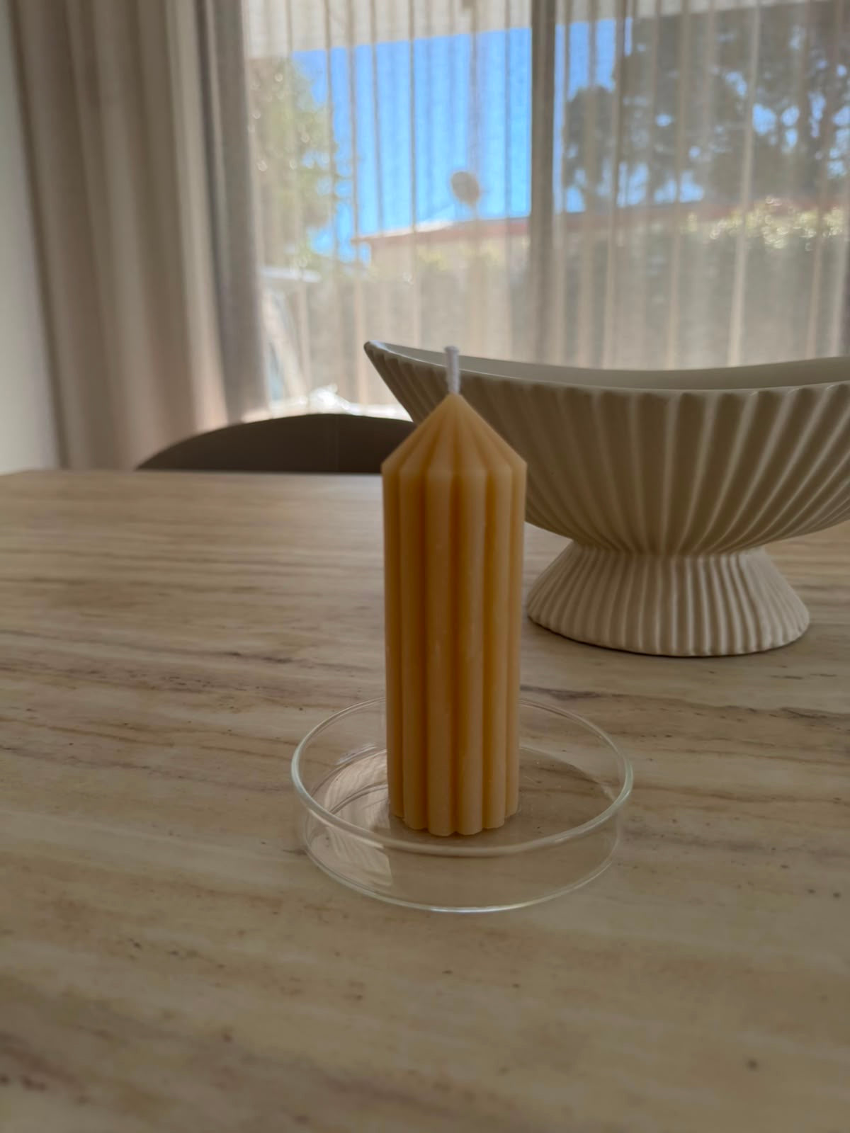 Pointed Ribbed Pillar Beeswax Candle
